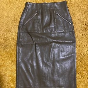 Faux Leather High Waist Midi Skirt